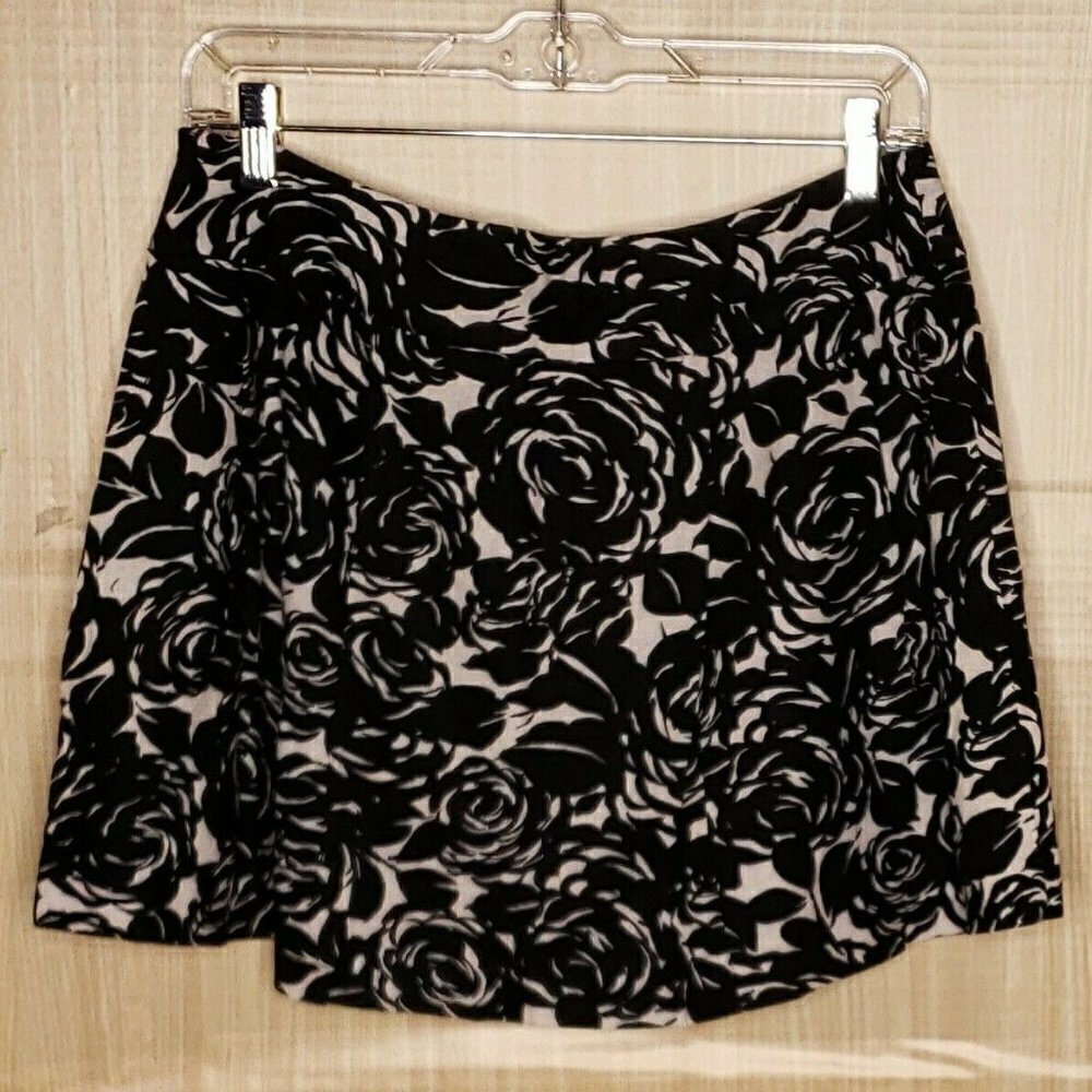 Twentyone Womens Black Floral Linen Blend A Line Short Skirt Large